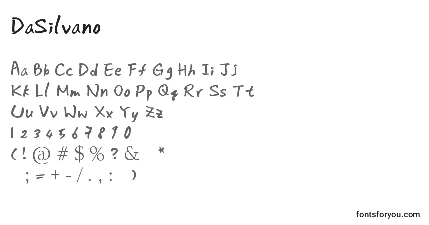 characters of dasilvano font, letter of dasilvano font, alphabet of  dasilvano font