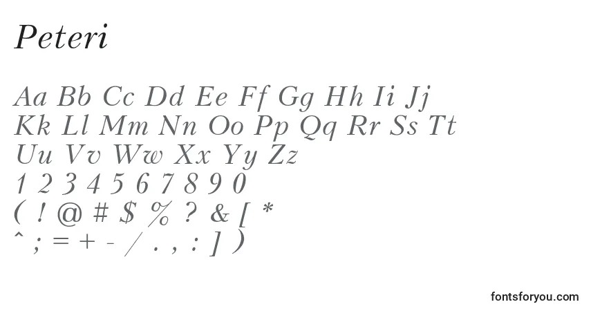 characters of peteri font, letter of peteri font, alphabet of  peteri font