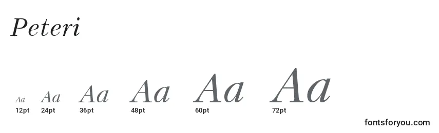 sizes of peteri font, peteri sizes