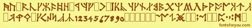 フォントAngerth – 茶色の文字が黄色の背景にあります。