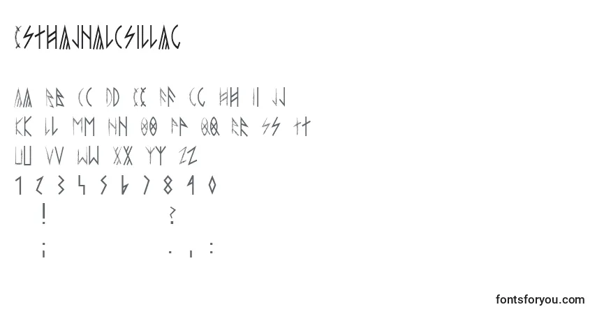 A fonte Esthajnalcsillag – alfabeto, números, caracteres especiais