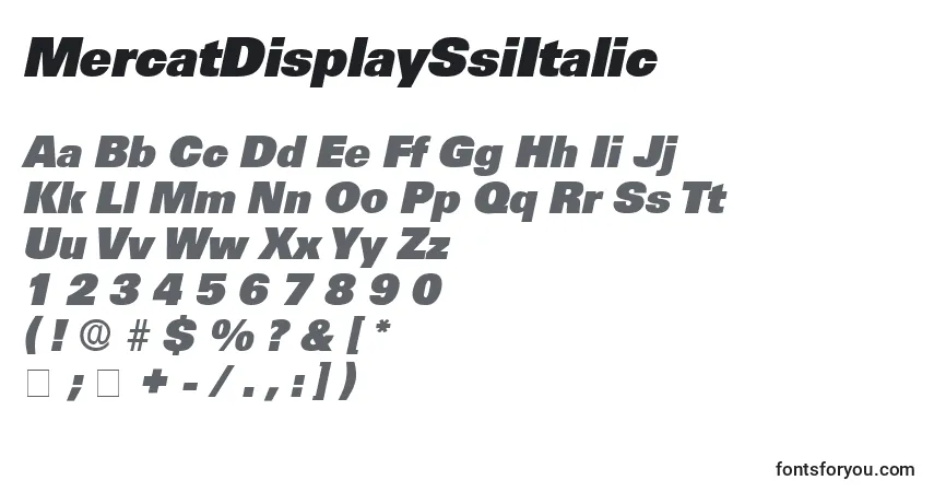 Czcionka MercatDisplaySsiItalic – alfabet, cyfry, specjalne znaki