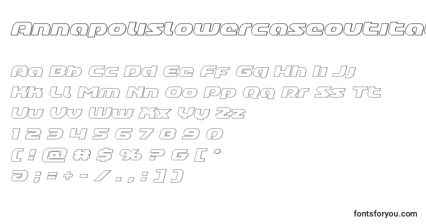 Шрифт Annapolislowercaseoutital – алфавит, цифры, специальные символы