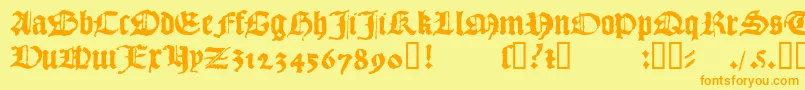 フォント1492QuadrataLim – オレンジの文字が黄色の背景にあります。