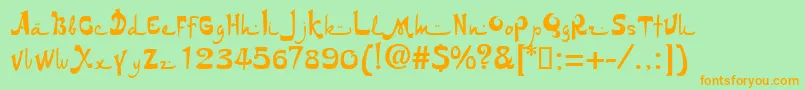 フォントNuria.Kz – オレンジの文字が緑の背景にあります。