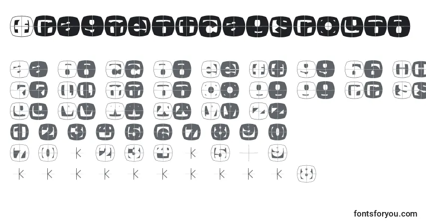 Czcionka Fragmentcapsround – alfabet, cyfry, specjalne znaki
