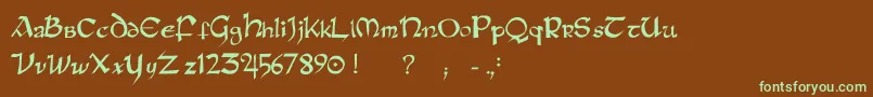 フォントRaneinsular – 緑色の文字が茶色の背景にあります。
