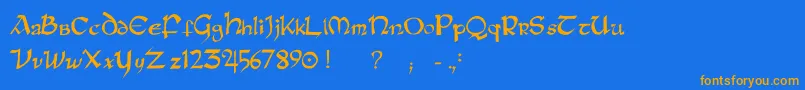 フォントRaneinsular – オレンジ色の文字が青い背景にあります。