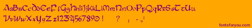 Raneinsular-Schriftart – Violette Schriften auf orangefarbenem Hintergrund