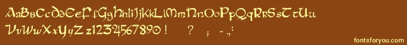 Raneinsular-Schriftart – Gelbe Schriften auf braunem Hintergrund