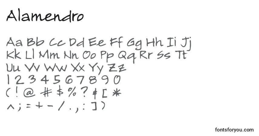 Schriftart Alamendro – Alphabet, Zahlen, spezielle Symbole