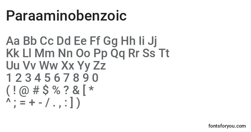 Schriftart Paraaminobenzoic – Alphabet, Zahlen, spezielle Symbole