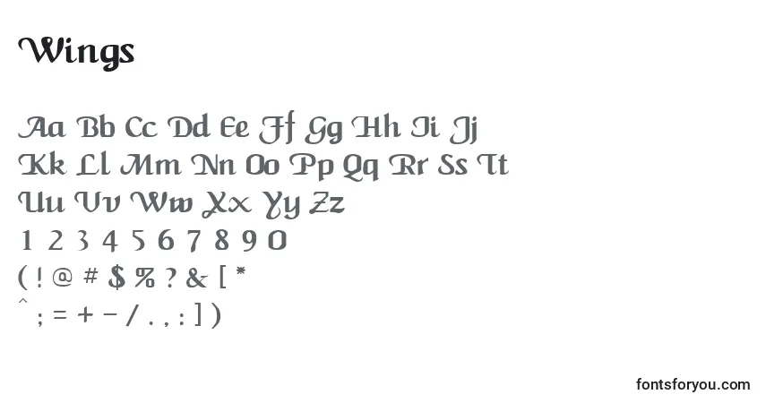 Czcionka Wings – alfabet, cyfry, specjalne znaki