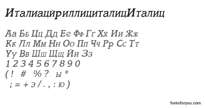 A fonte ItaliacyrillicitalicItalic – alfabeto, números, caracteres especiais