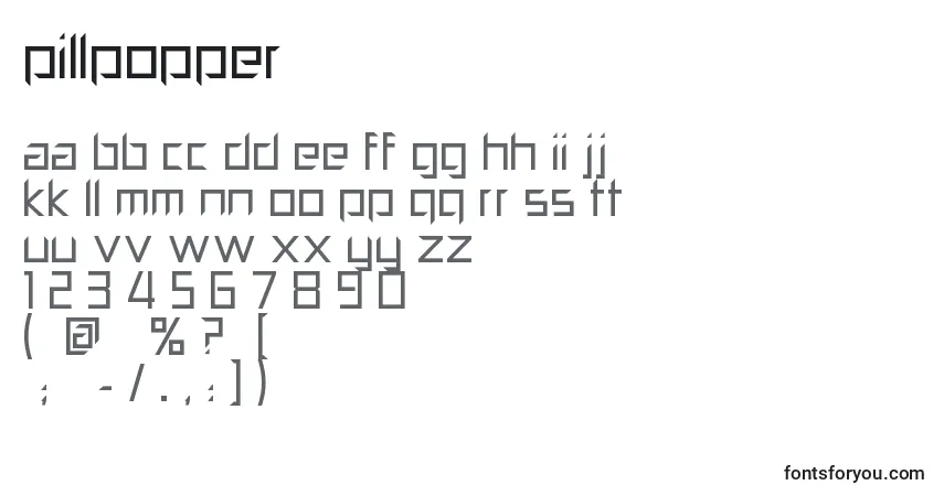 A fonte PillPopper – alfabeto, números, caracteres especiais