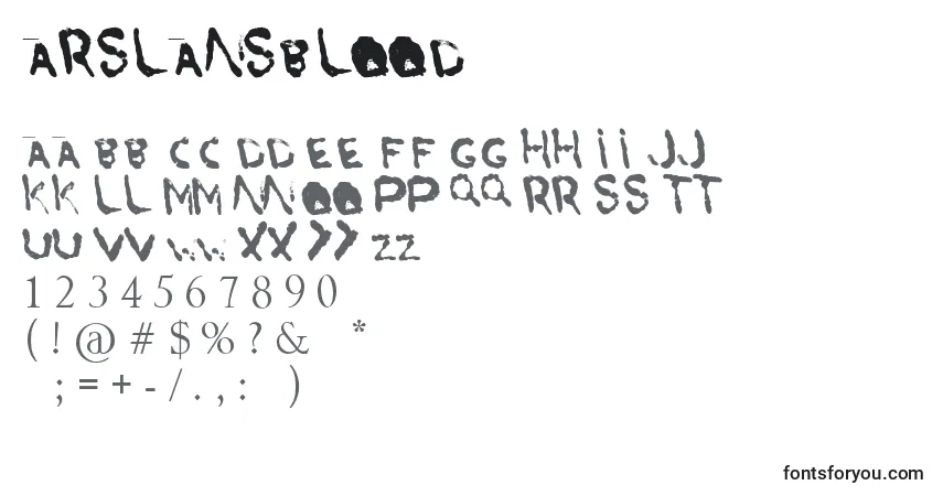 Schriftart ArslanSBlood – Alphabet, Zahlen, spezielle Symbole