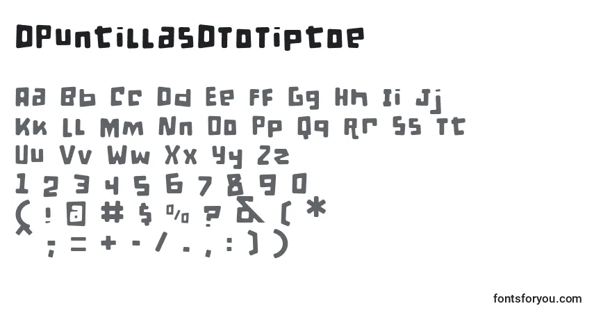 A fonte DPuntillasDToTiptoe – alfabeto, números, caracteres especiais