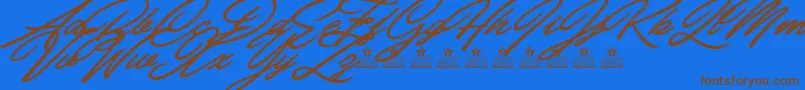CarolinaHillsPersonalUse-Schriftart – Braune Schriften auf blauem Hintergrund