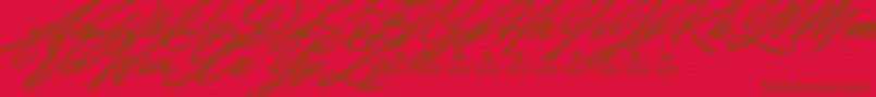 CarolinaHillsPersonalUse-Schriftart – Braune Schriften auf rotem Hintergrund