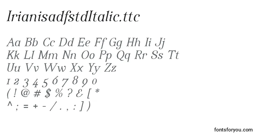 A fonte IrianisadfstdItalic.ttc – alfabeto, números, caracteres especiais