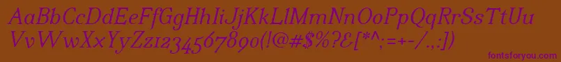 IrianisadfstdItalic.ttc Font – Purple Fonts on Brown Background