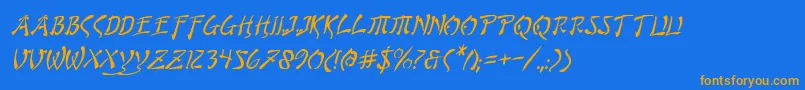BushidoItalic-Schriftart – Orangefarbene Schriften auf blauem Hintergrund