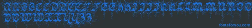 Sarabandinitials-Schriftart – Blaue Schriften auf schwarzem Hintergrund