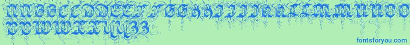 Sarabandinitials-Schriftart – Blaue Schriften auf grünem Hintergrund