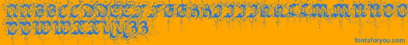 Sarabandinitials-Schriftart – Blaue Schriften auf orangefarbenem Hintergrund