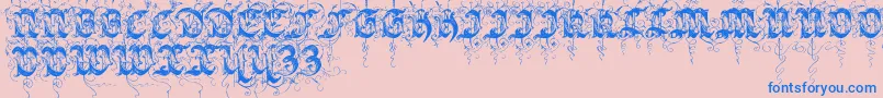 Sarabandinitials-Schriftart – Blaue Schriften auf rosa Hintergrund