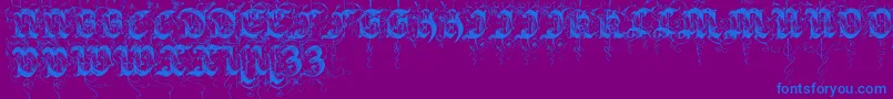 Sarabandinitials-Schriftart – Blaue Schriften auf violettem Hintergrund