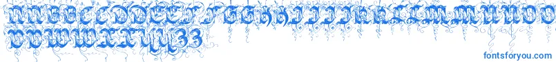 Sarabandinitials-Schriftart – Blaue Schriften auf weißem Hintergrund