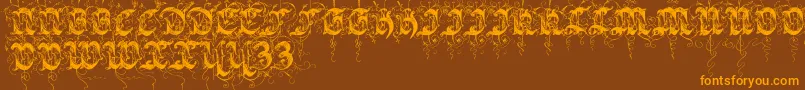 Sarabandinitials-Schriftart – Orangefarbene Schriften auf braunem Hintergrund