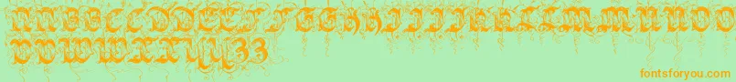 Sarabandinitials-Schriftart – Orangefarbene Schriften auf grünem Hintergrund