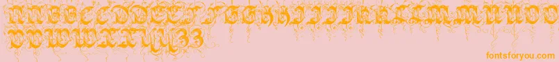 Sarabandinitials-Schriftart – Orangefarbene Schriften auf rosa Hintergrund