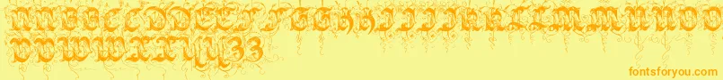 Sarabandinitials-Schriftart – Orangefarbene Schriften auf gelbem Hintergrund