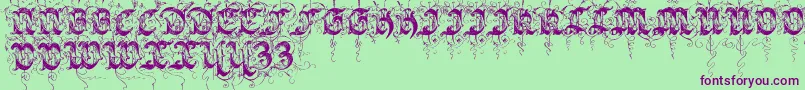 Sarabandinitials-Schriftart – Violette Schriften auf grünem Hintergrund