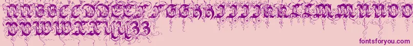 Sarabandinitials-Schriftart – Violette Schriften auf rosa Hintergrund