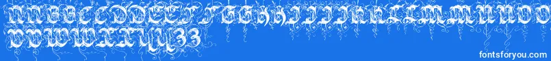 Sarabandinitials-Schriftart – Weiße Schriften auf blauem Hintergrund