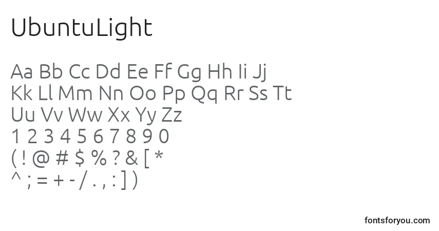 A fonte UbuntuLight – alfabeto, números, caracteres especiais