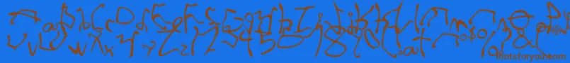 StretchedStrung-Schriftart – Braune Schriften auf blauem Hintergrund