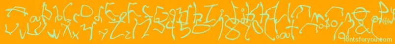 StretchedStrung-Schriftart – Grüne Schriften auf orangefarbenem Hintergrund