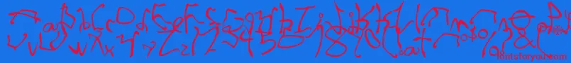 StretchedStrung-Schriftart – Rote Schriften auf blauem Hintergrund