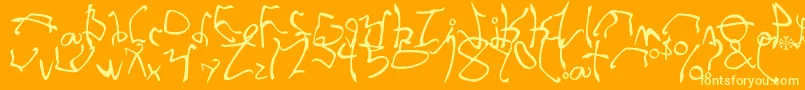 StretchedStrung-Schriftart – Gelbe Schriften auf orangefarbenem Hintergrund