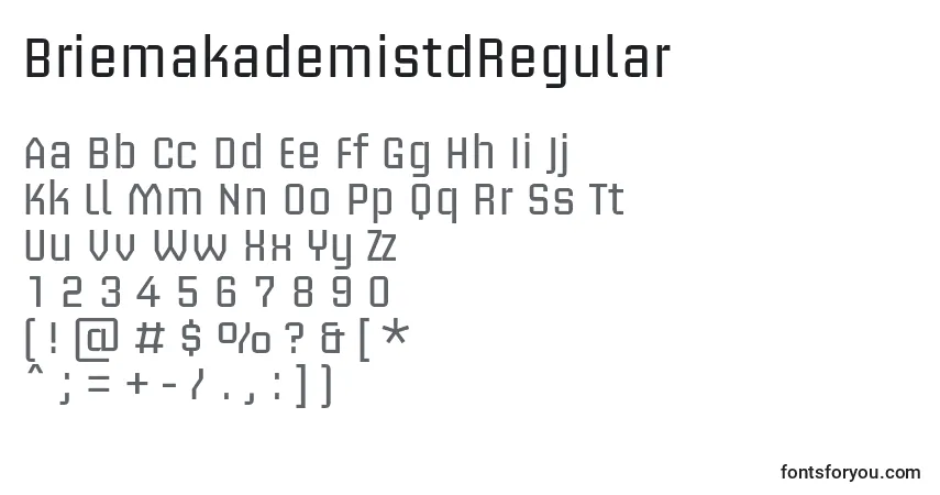 A fonte BriemakademistdRegular – alfabeto, números, caracteres especiais