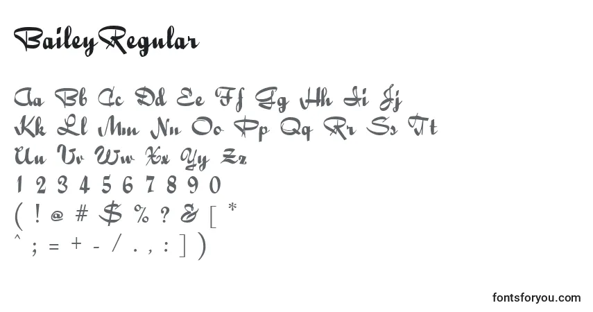 A fonte BaileyRegular – alfabeto, números, caracteres especiais