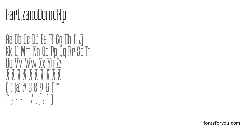 A fonte PartizanoDemoFfp – alfabeto, números, caracteres especiais