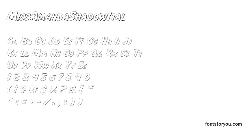 Шрифт MissAmandaShadowItal – алфавит, цифры, специальные символы