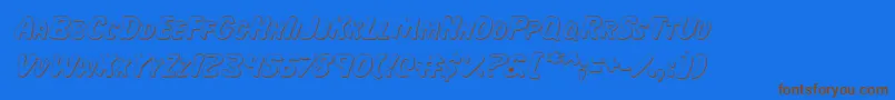 フォントMissAmandaShadowItal – 茶色の文字が青い背景にあります。