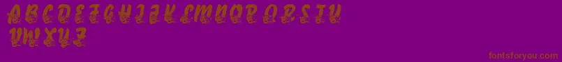 LmsComedyOfTragedies-Schriftart – Braune Schriften auf violettem Hintergrund